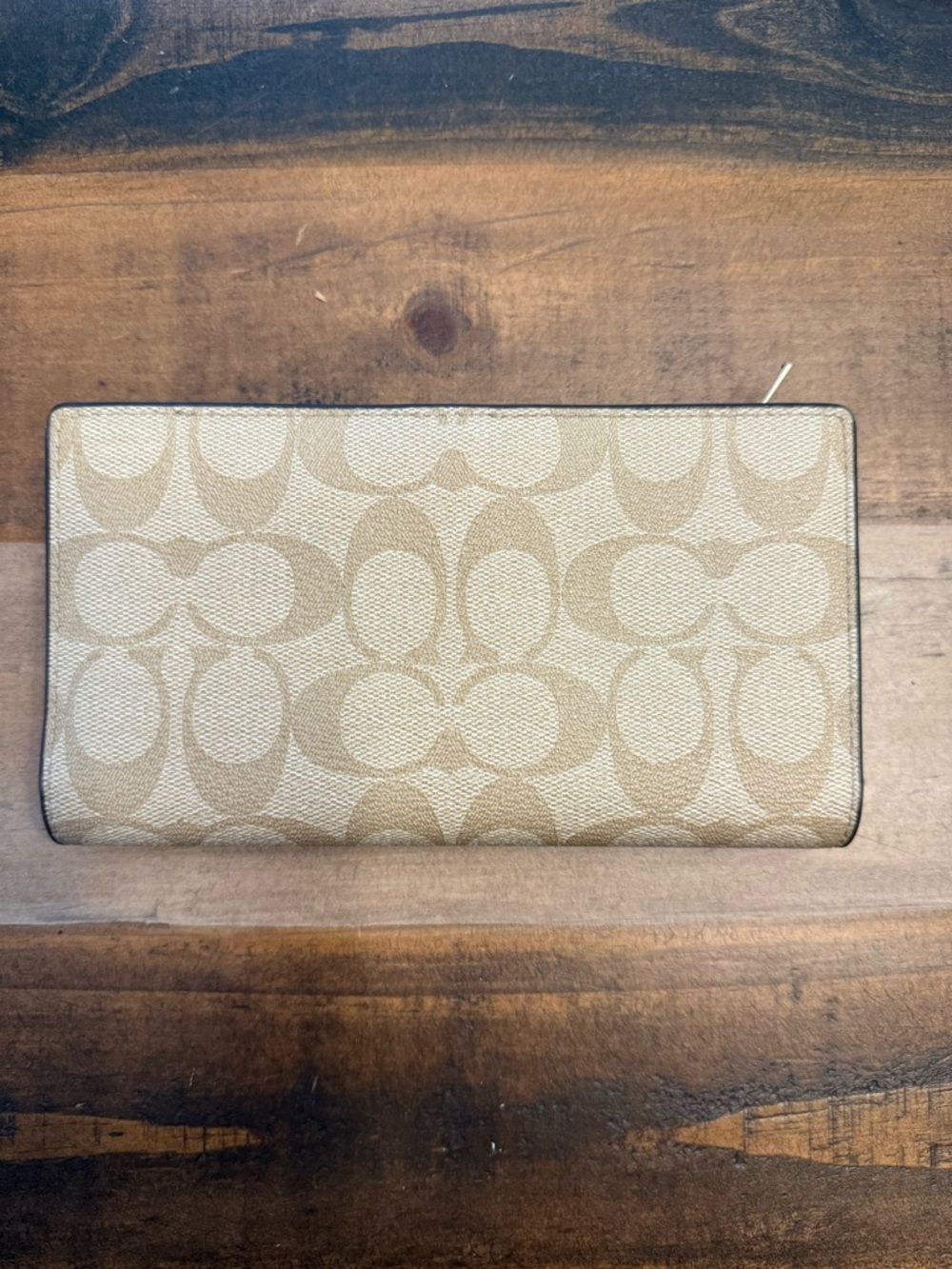 Coach Beige Logo Print Women's Clutch Wallet with Zippered Coin Pocket - Picture 2 of 8